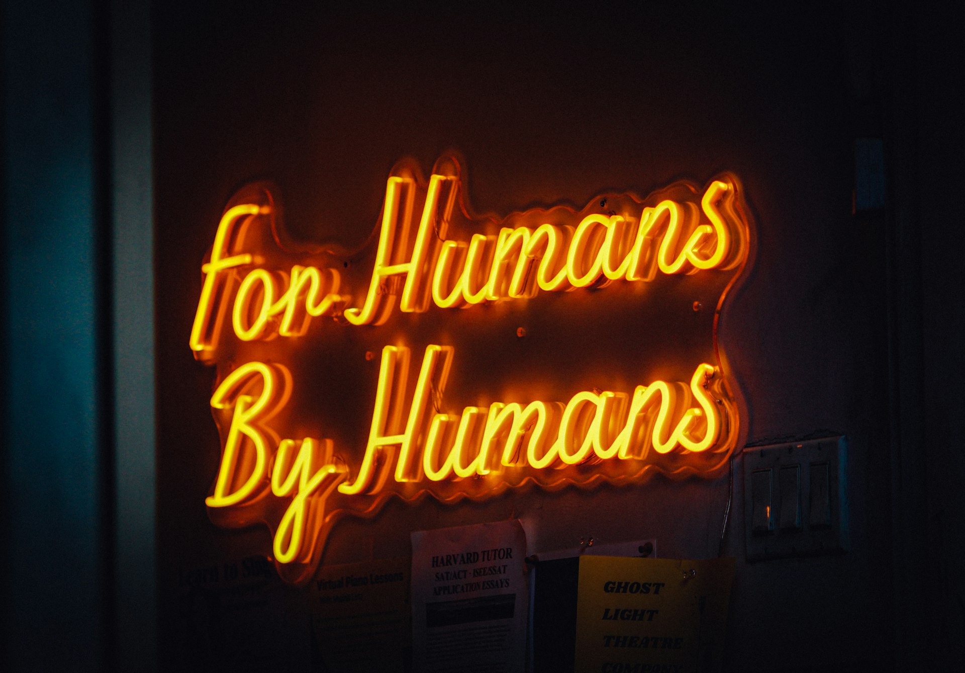 a store front at night