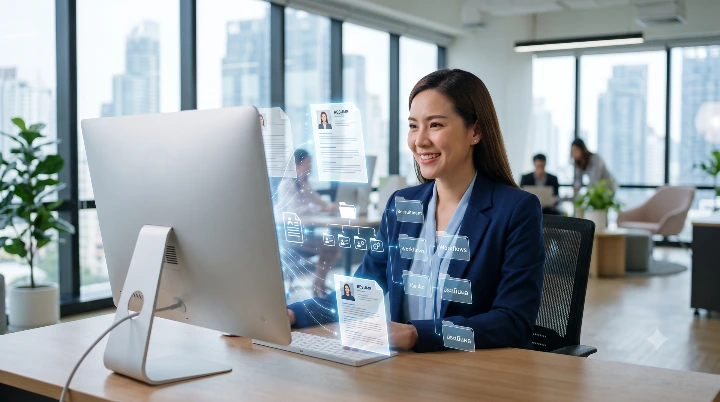 ฝ่ายบุคคล (HR) หรือพนักงานที่ทำงานได้ง่ายขึ้นและเร็วขึ้น โดยมี AI ช่วยจัดการเอกสารและคัดกรองข้อมูล